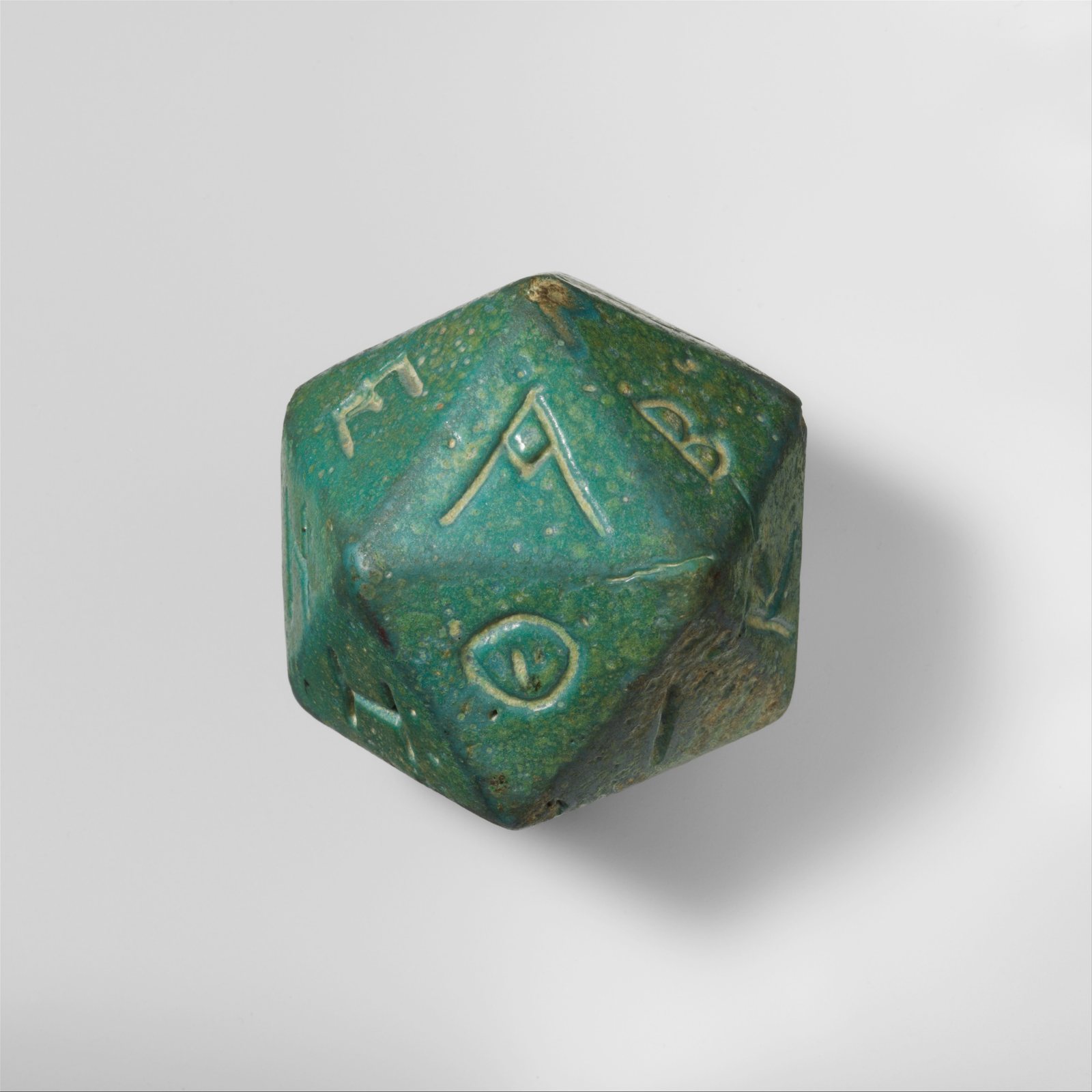 Faience twenty-sided die inscribed with letters of the Greek alphabet, 2nd to 3rd century AD, The Metropolitan Museum of Art, CC0
