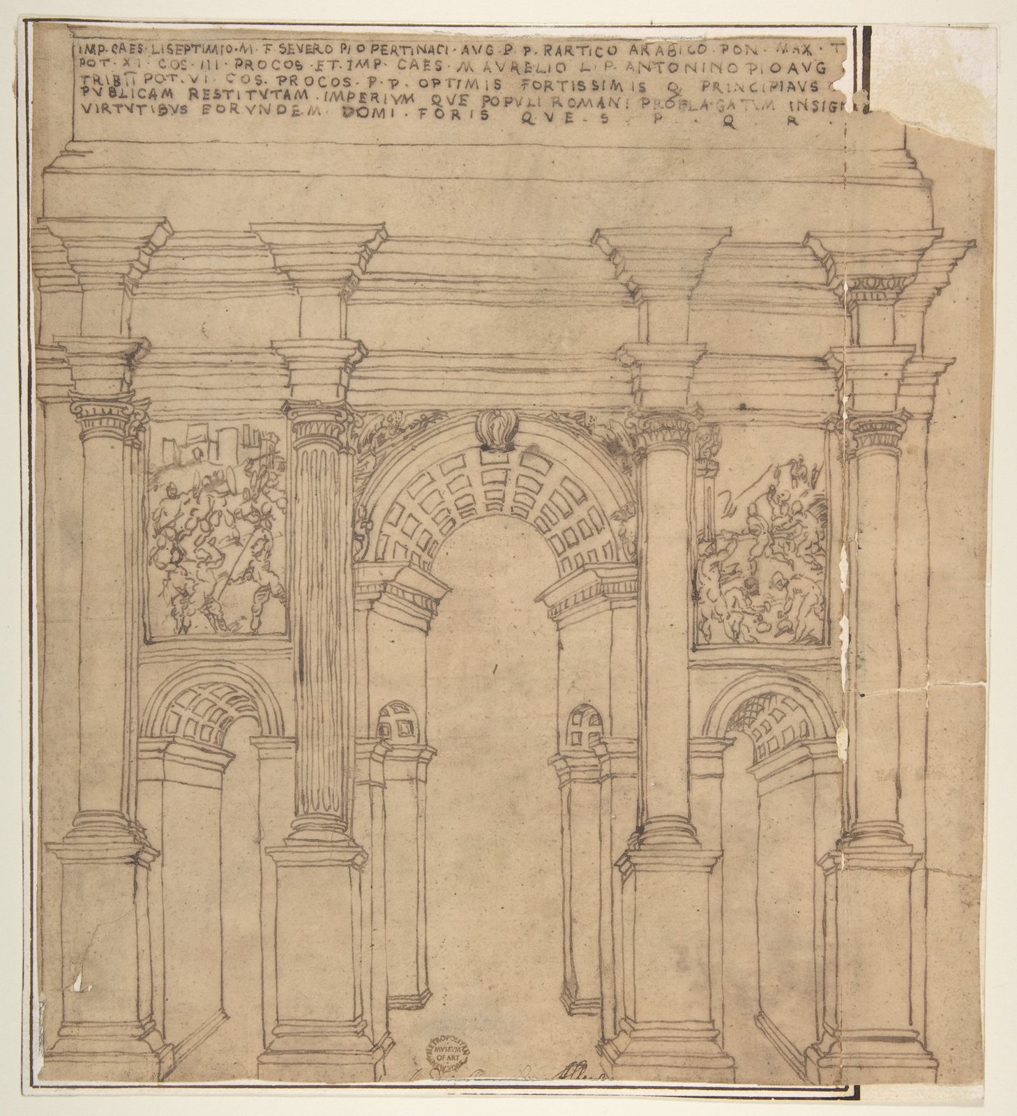 Drawing of the Arch of Septimius Severus in the Roman Forum by Bartolomeo Neroni, sixteenth century, The Metropolitan Museum of Art, CC0