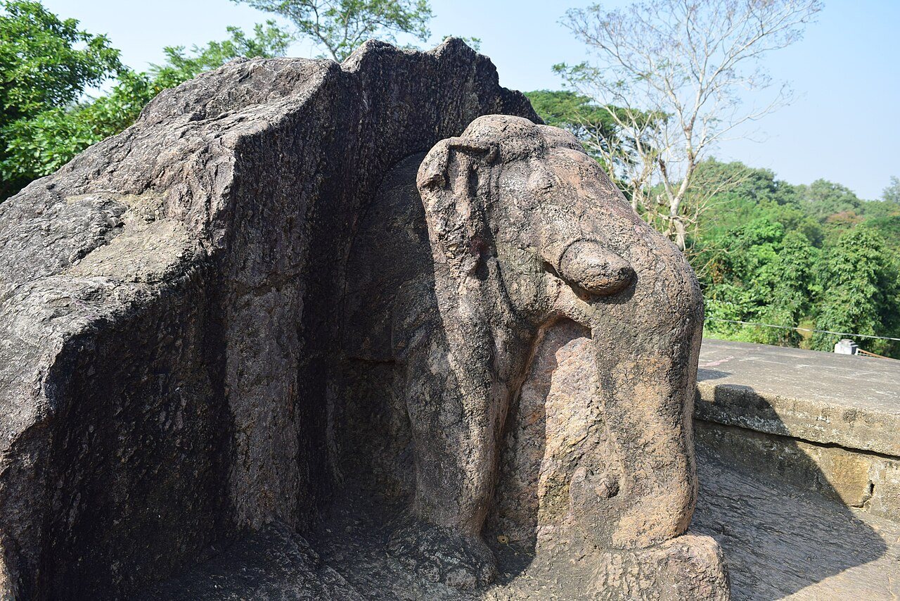 The rock-cut elephant at Dhauli, near Bhubaneswar, which stands above one set of Ashoka's edicts in Kalinga. Photo: Bikash Ojha, CC BY-SA 4.0, via Wikimedia Commons
