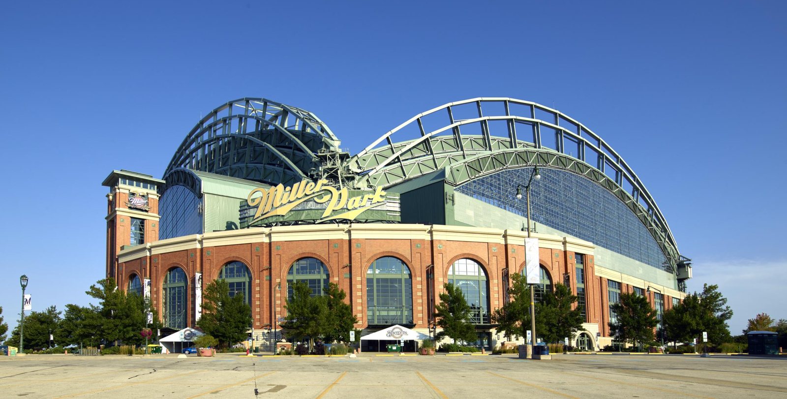 The Milwaukee Brewers' ballpark, then called Miller Park, photographed in 2016; it is now American Family Field