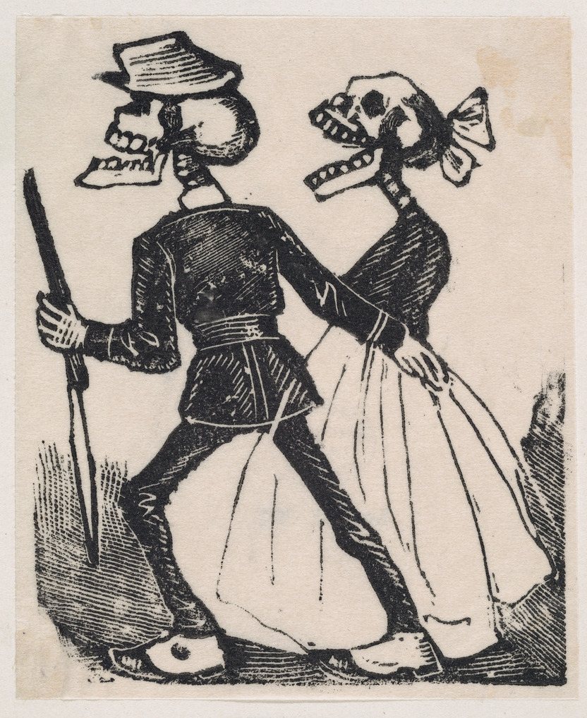 José Guadalupe Posada, two skeletons from the broadside La Calavera de Cupido, c. 1892, The Metropolitan Museum of Art, CC0