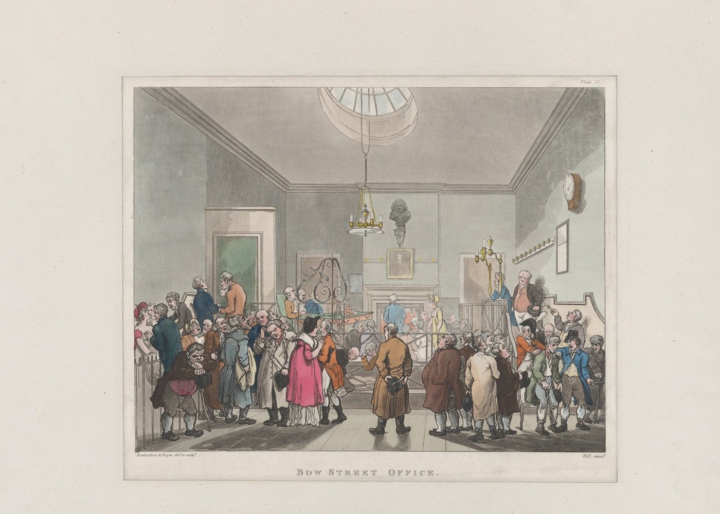Thomas Rowlandson and Augustus Pugin, Bow Street Office, from The Microcosm of London, 1808, The Metropolitan Museum of Art, CC0