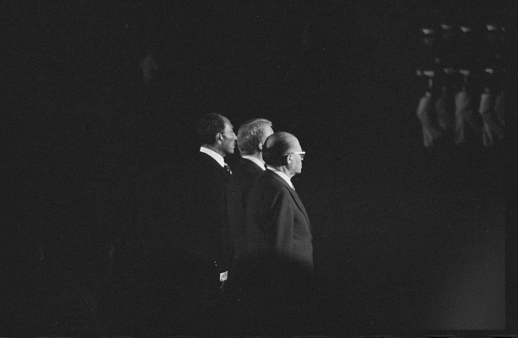 Anwar Sadat, Jimmy Carter and Menachem Begin reviewing Marines at the Camp David signing, 6 September 1978. Photo: Marion S. Trikosko, Library of Congress, no known restrictions