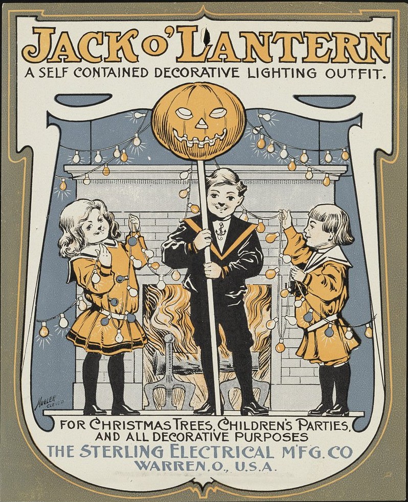 Poster, 1906, for the Sterling Electrical Manufacturing Company's "Jack o' Lantern" lighting outfit, Library of Congress Prints & Photographs Division, no known restrictions