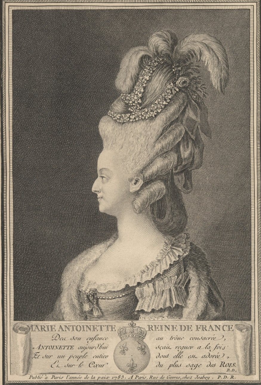 Engraved profile portrait of Marie Antoinette, Queen of France, published in Paris in 1783