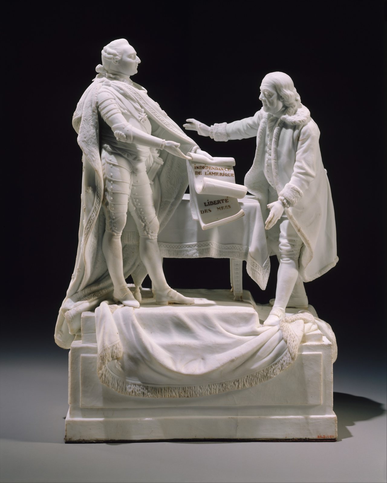 Biscuit porcelain group of Louis XVI and Benjamin Franklin by Charles-Gabriel Sauvage, made at Niderviller about 1780-85, The Metropolitan Museum of Art, CC0