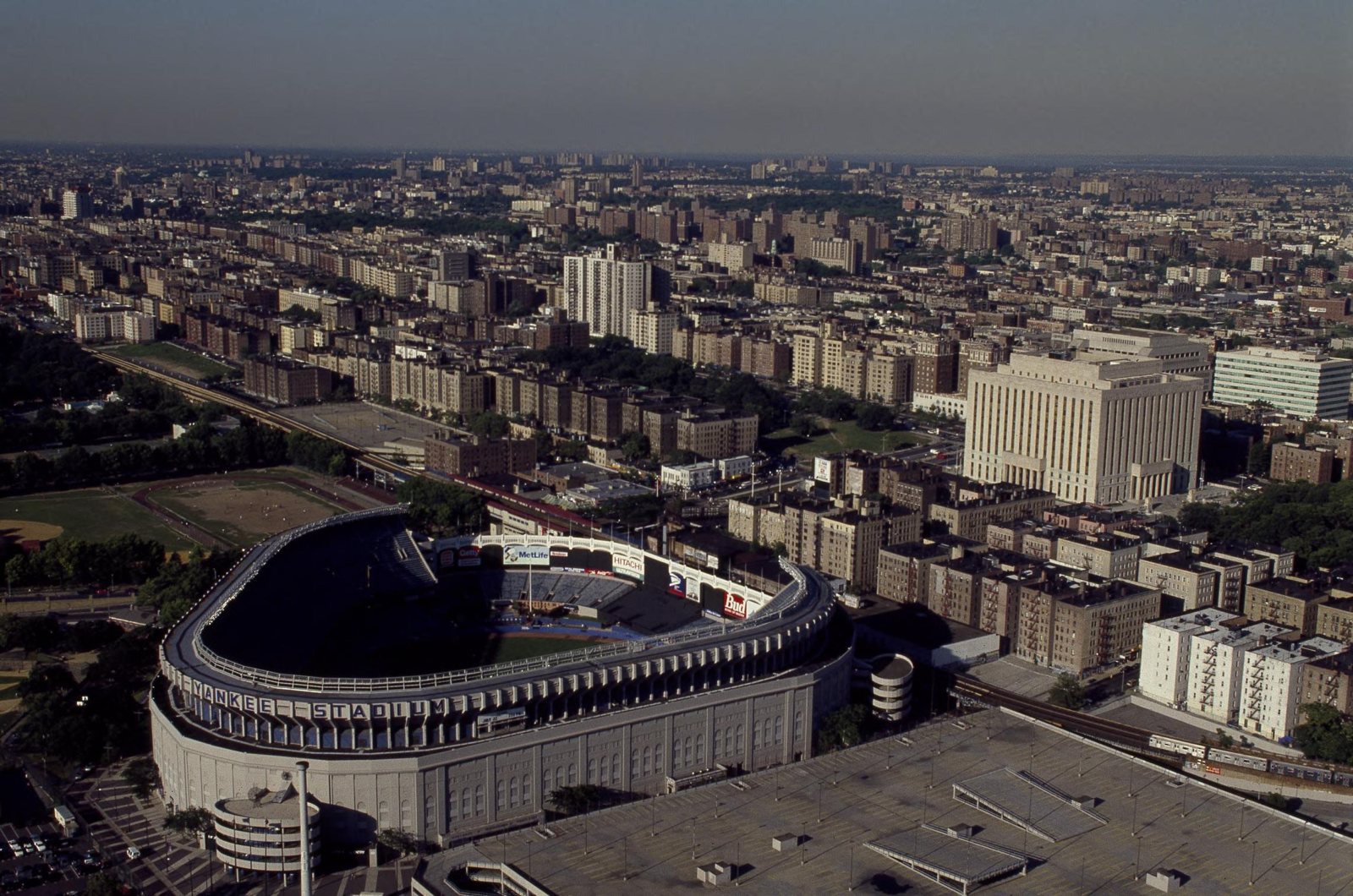 The original Yankee Stadium in the Bronx, where the Braves won Game 7 in 1957, photographed between 1980 and 2006. Photo: Carol M. Highsmith, Library of Congress Prints & Photographs Division, no known restrictions