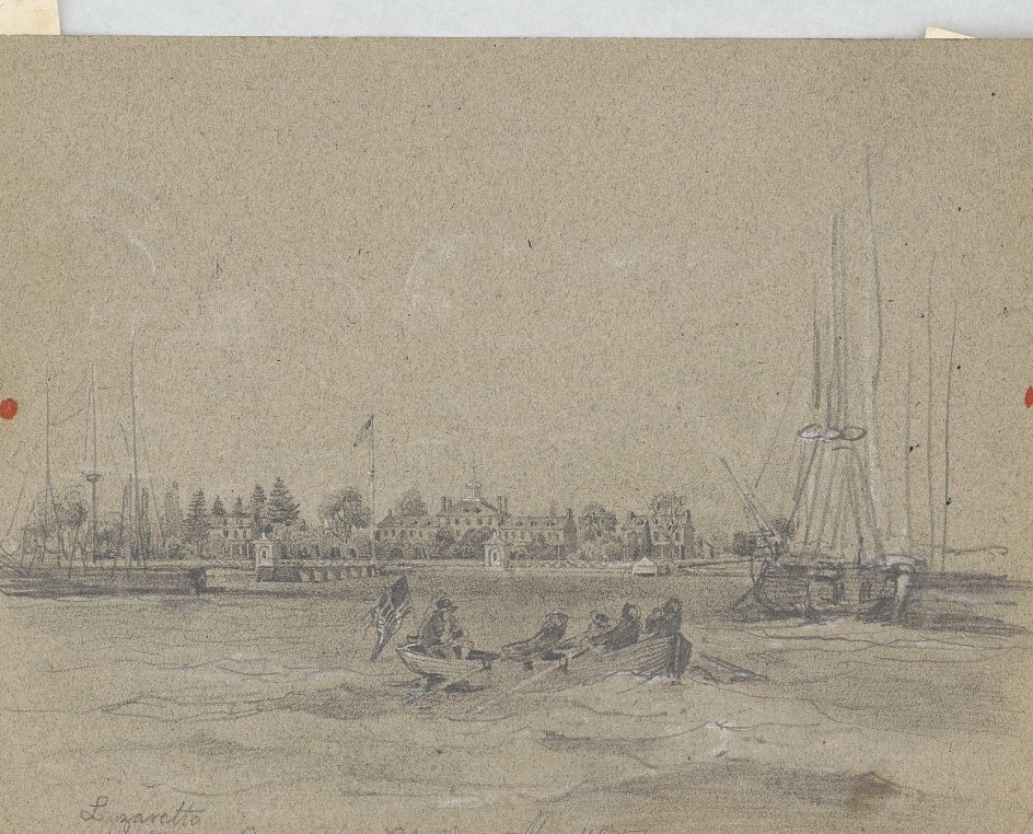 The Lazaretto quarantine station on the Delaware below Philadelphia, pencil drawing by James Fuller Queen, 11 May 1856. Library of Congress, no known restrictions