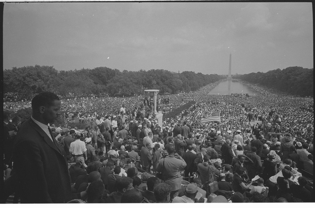 The crowd stretching from the Lincoln Memorial to the Washington Monument, August 28, 1963. Photo: Warren K. Leffler, Library of Congress, public domain, via Wikimedia Commons
