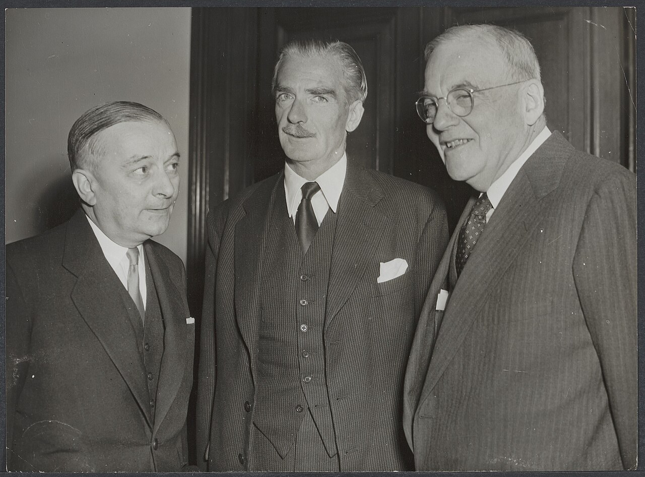 Photo: Georges Bidault, Anthony Eden and John Foster Dulles in the mid 1950s. Eden was Foreign Secretary before he was prime minister, and Dulles was the American who would not back him. Anefo, Nationaal Archief, CC0, via Wikimedia Commons