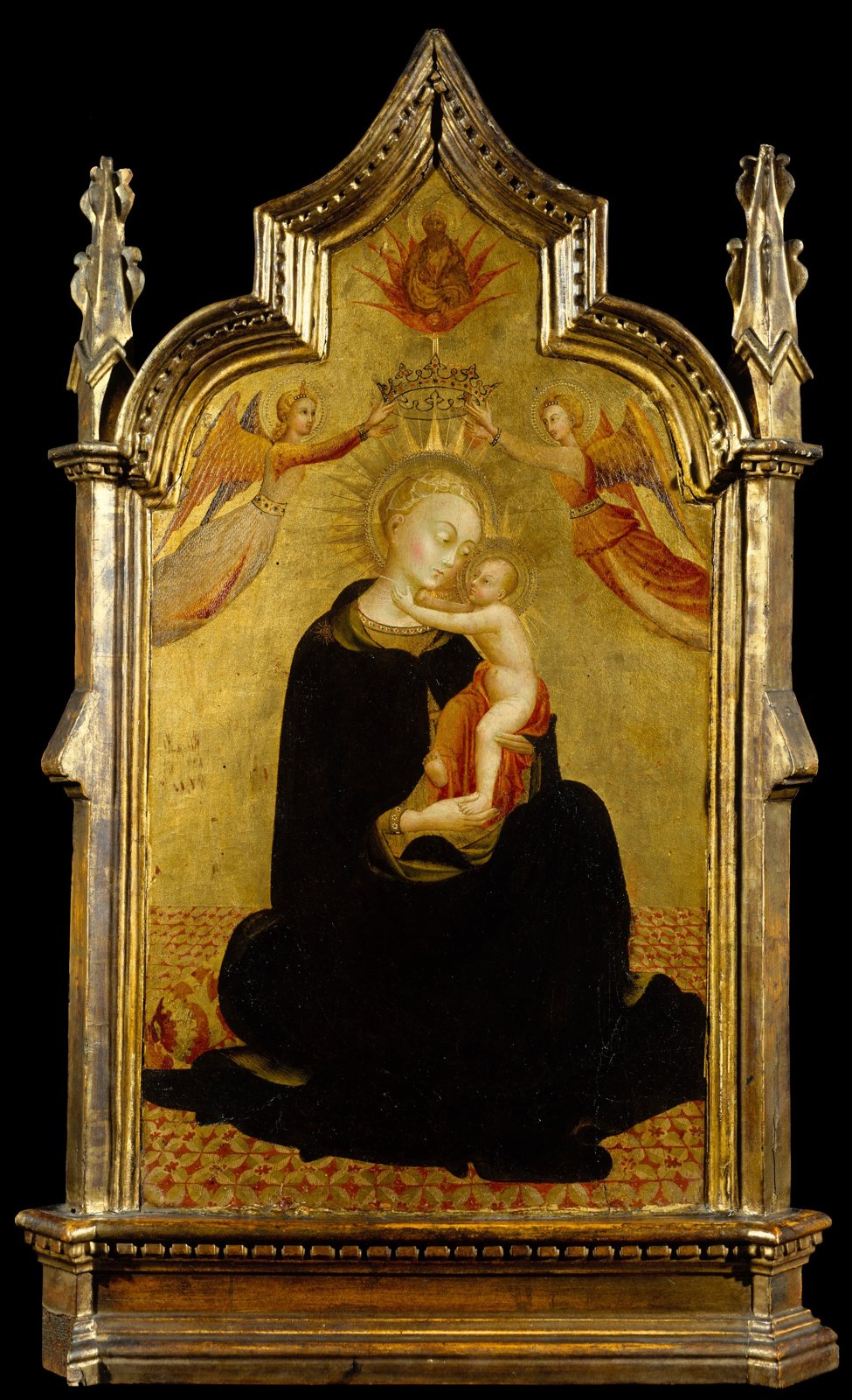 Sassetta, Madonna and Child with Angels (about 1445-50). The Virgin's mantle was painted blue and has darkened over five centuries. The Metropolitan Museum of Art, CC0